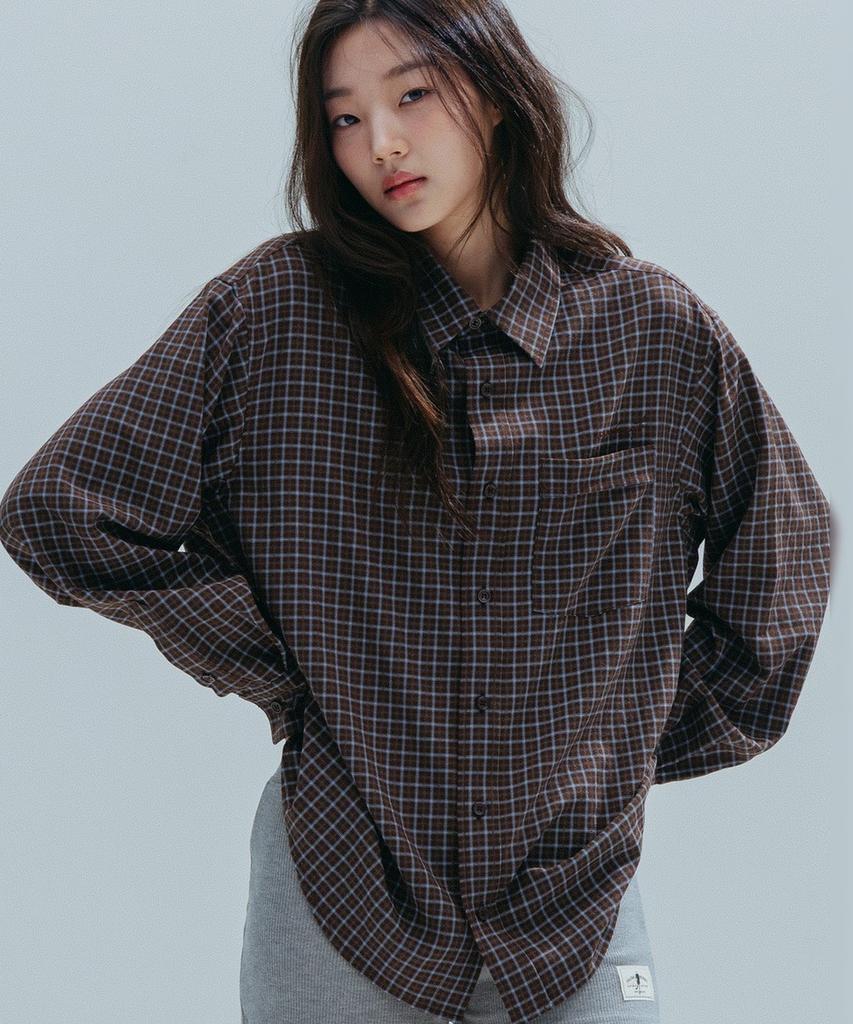 ANNEHEARTS Drape Square Check Shirt_Brown