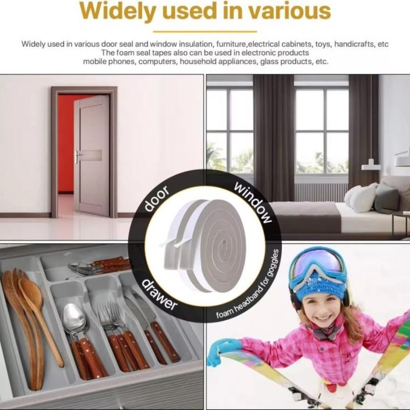 2/4/6pcs Foam Door Window Sealing Strip Weather Strip Self-Adhesive Soundproof Windproof Dustproof Draught Excluder Insulation