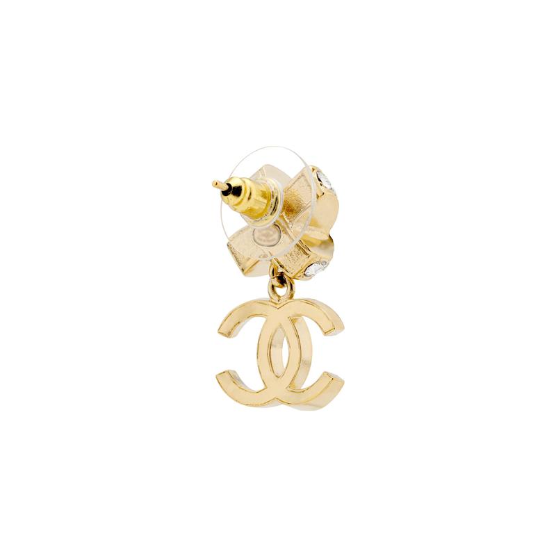 CHANEL [23 Early Spring New Products] Exquisite Bow Diamond Double C Earrings Women's Gold