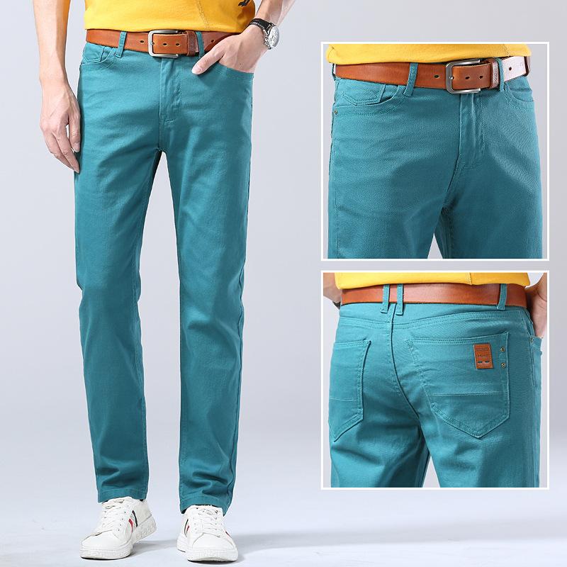 

Men S Casual Pants Slim Fit Straight Cut Stretchy Colorful New Spring And Autumn Style Long Pants 28 синий