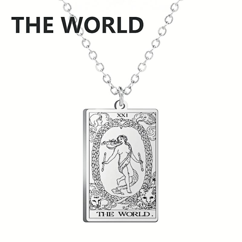 LIKGREAT Tarot Card Necklace Major Arcana Tarots Stainless Steel Necklaces Divination Jewelry Birthday Gift for Women Men