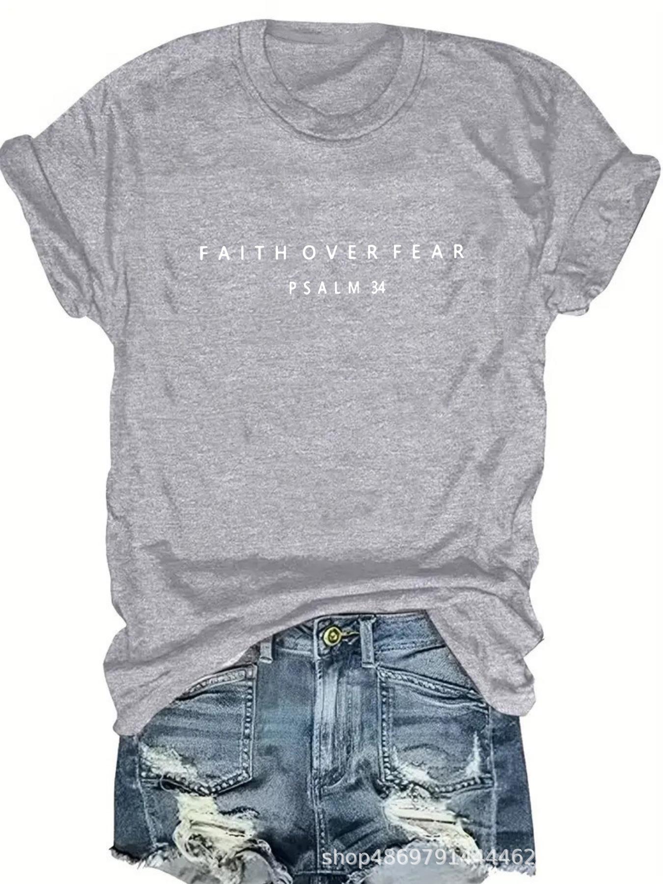 

Women s Cross-Border Round Neck Fashion T-Shirt M светло-серый