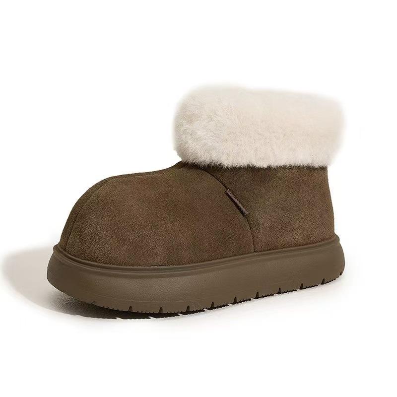 Big head plush snow boots women's platform bread shoes 2025 winter new plush thermal short cotton boots cotton shoes