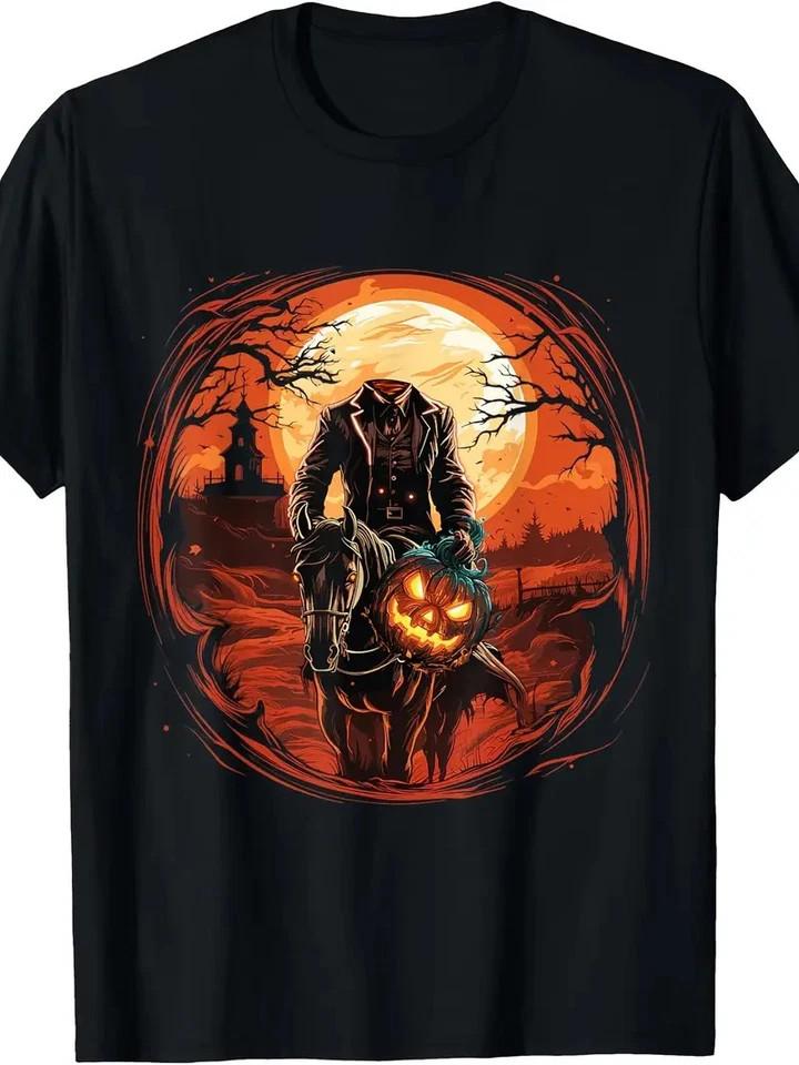 Men’s Halloween Graphic Cotton – Headless Horseman Design Black T-Shirt  Unisex T-Shirt XL