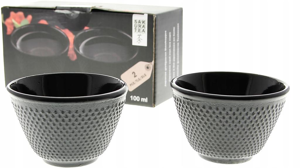 CAST IRON CUPS 6x CUPS CAST IRON TEA SET BLACK ENAMEL 100ML
