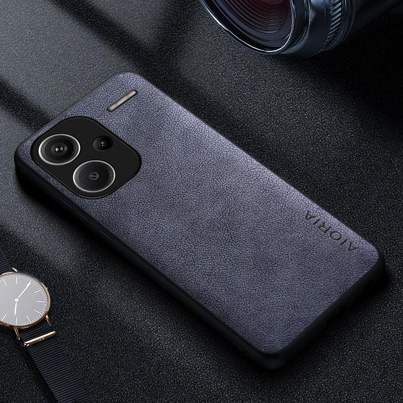 Xiaomi Redmi Note 13 Pro Plus 5G 4G için Premium Lüks Deri Telefon Kılıfı İş Tarzı Düz Renk kapak funda