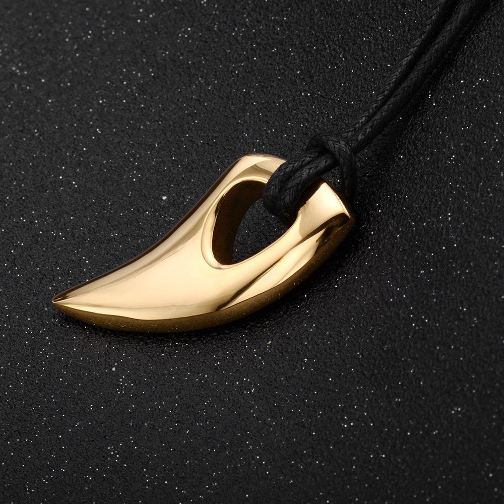 Punk Hip Hop Wolf Tooth Leather Rope Pendant Necklaces For Men Women Stainless Steel Fashion Animal Amulet Jewelry
