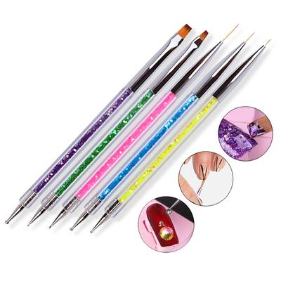 5ks/sada Nail Art Dual End Sada akrylových štětců Carving Brush Dotting Pen Manikúra