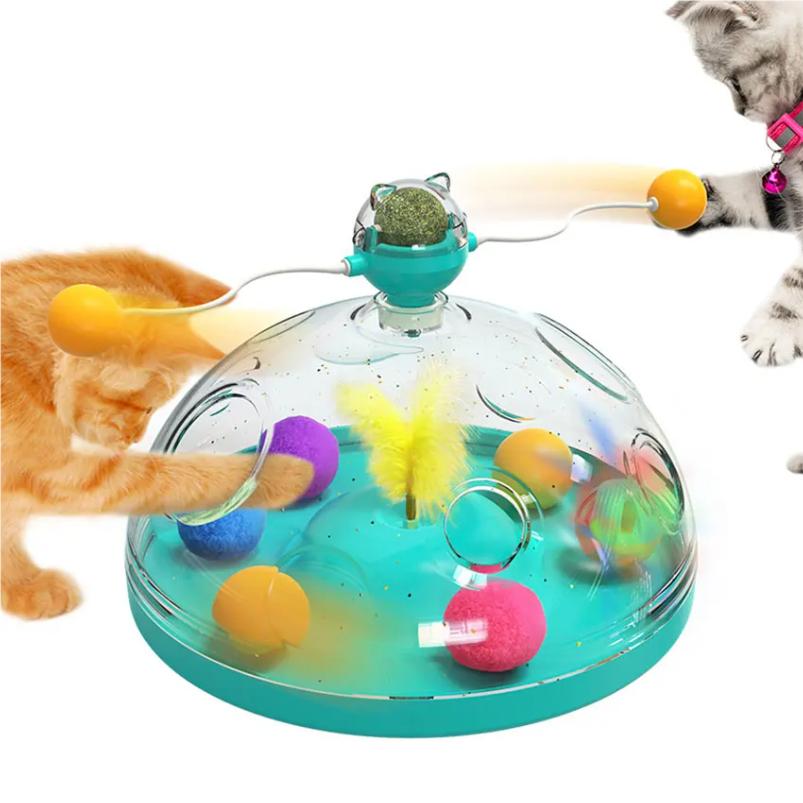 Indoor Multi-Function Cat Toy Track Ball Feather Interactive Catnip Toys For Kittens Turntable Cat Puzzle Toy Funny Interactive