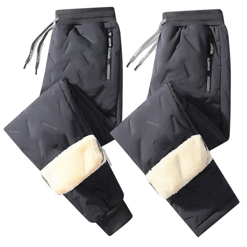 Men's Winter Waterproof Plush Snow Pants - Thick, Windproof, Cuffed, Casual Lambskin Trousers