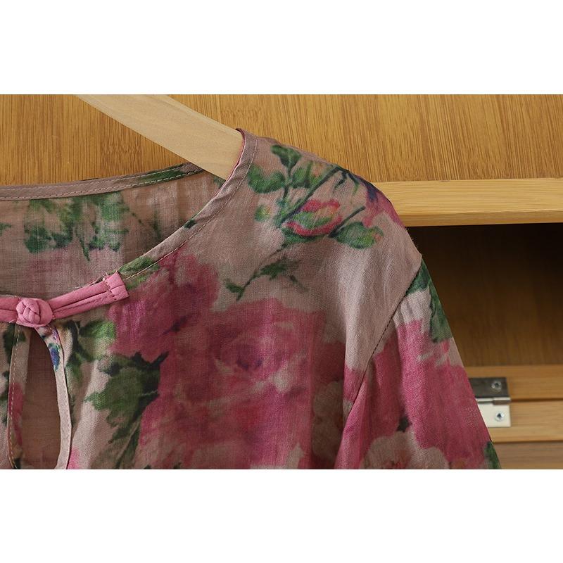 DIMANAF 2026 Women Plus Size New Summer Blouse Shirt Thin Casual Loose Lady Tops Shirts Cotton Linen Print Floral