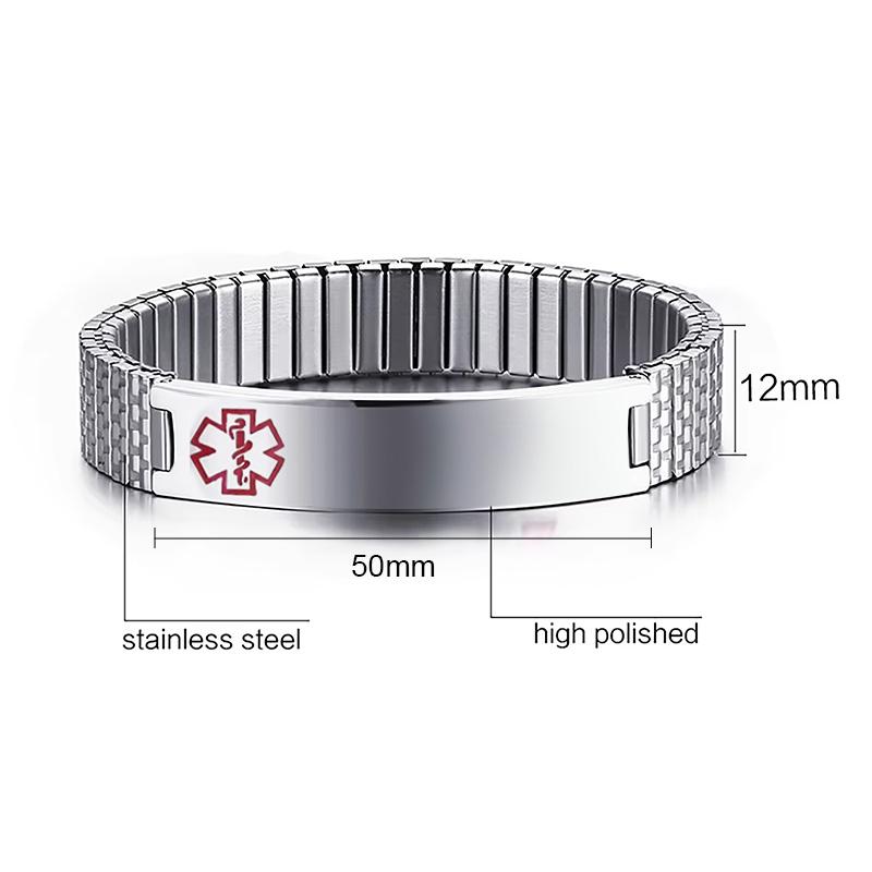 Vnox Stainless Steel Medical Alert Stretch Adjustable Wristband ID Bracelet Bangle for Women Custom Engraving