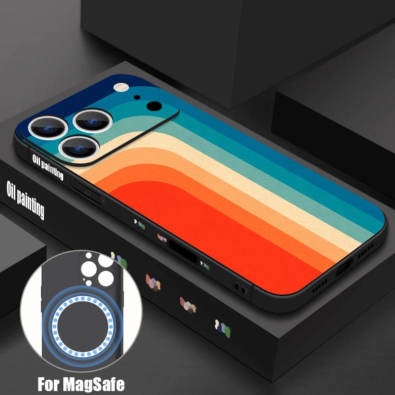 Magnetic For Magsafe Case For iPhone 17 Pro Max Colorful Stripes Print Soft Silicone Phone Back Cover For iPhone 16 15 14 13 Pro Max 16e 17e