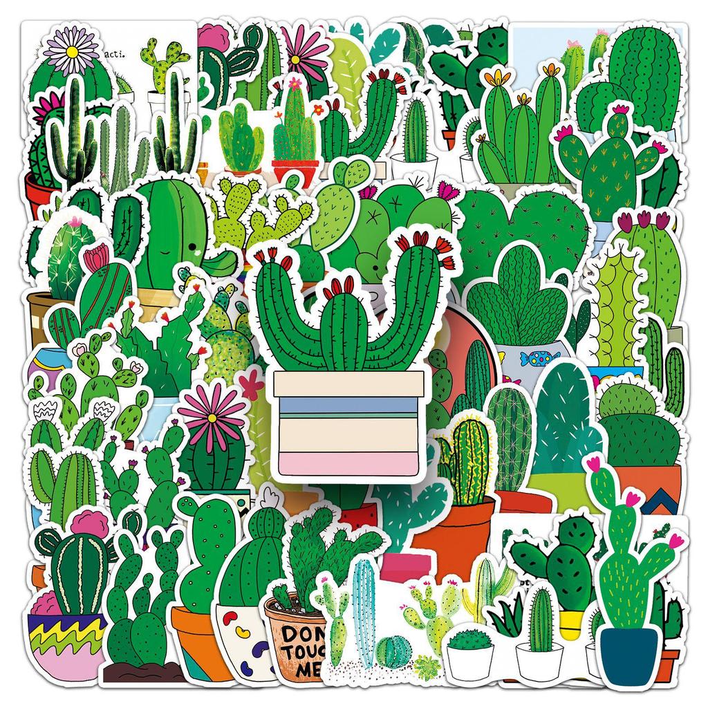 50 Cactus-Themed Graffiti Stickers for Notebooks, Scooters, and Water Cups