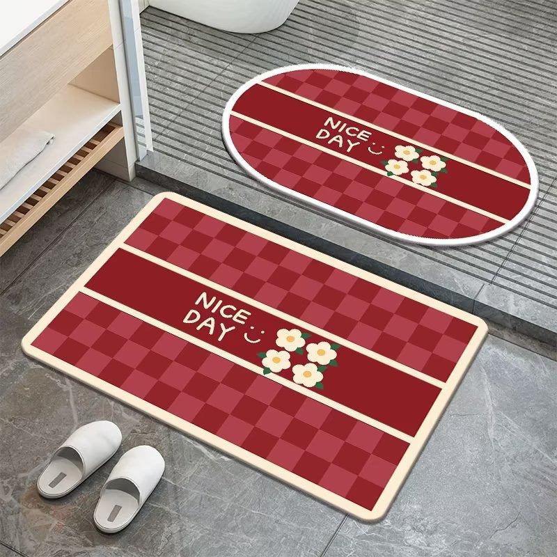 Sweet Flowers Diatom Mud Floor Mat Carpet Bathroom Moisture-wicking Mat Bathroom Quick Drying Mat Hand Washable Slip-resistant Door Mat