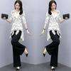 Women's Plus Size Suit Spring Summer Office Striped Suit Short Sleeve + Pants 2 Piece Set