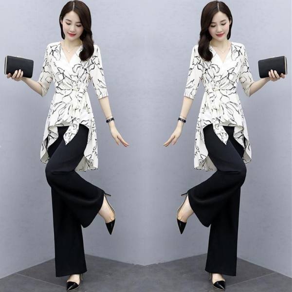 Women's Plus Size Suit Spring Summer Office Striped Suit Short Sleeve + Pants 2 Piece Set