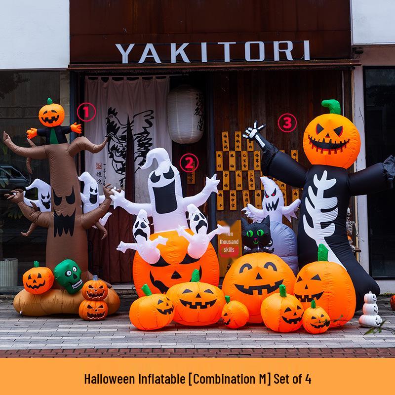 Large Halloween Pumpkin Lantern with Ghost and Spider Décor
