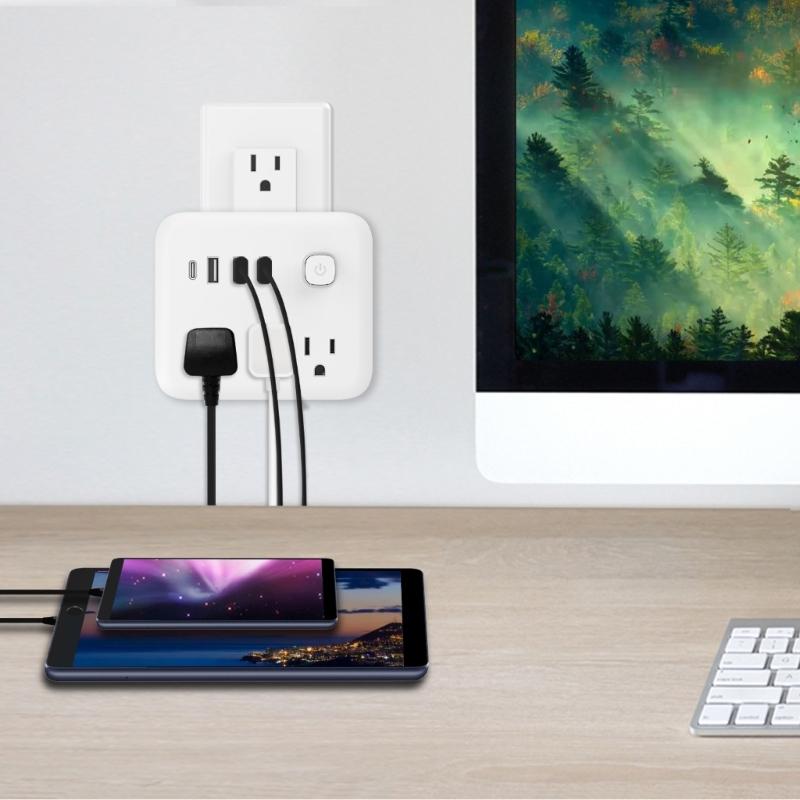 Multifunction US Standard Plugs Adapter with 3 Outlets 3 USB Port Plus 1 Type C Port Converters  for Travel