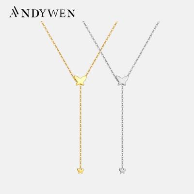 925 Sterling Silber Gold Schmetterling verstellbare Halskette lange Kette Frauen edlen Schmuck Geschenk