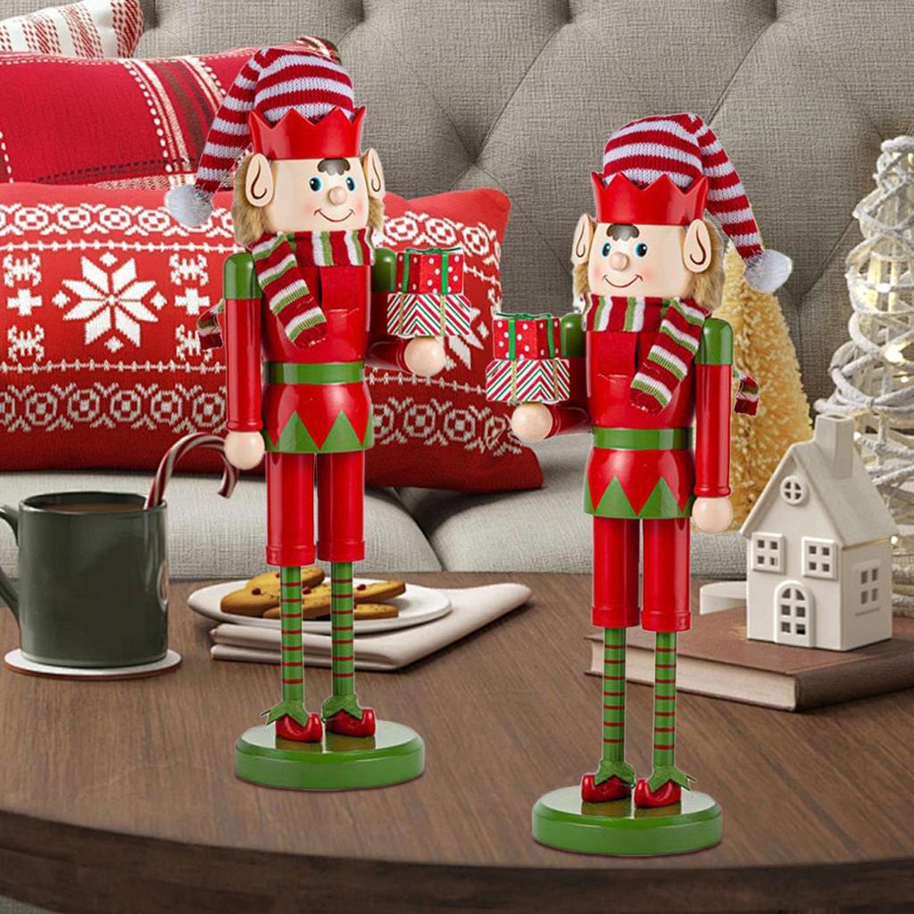 38cm Nutcracker Elfs Figures Decor Wooden Nutcracker Christmas Interior Decoration for Fireplace Child Dining Table