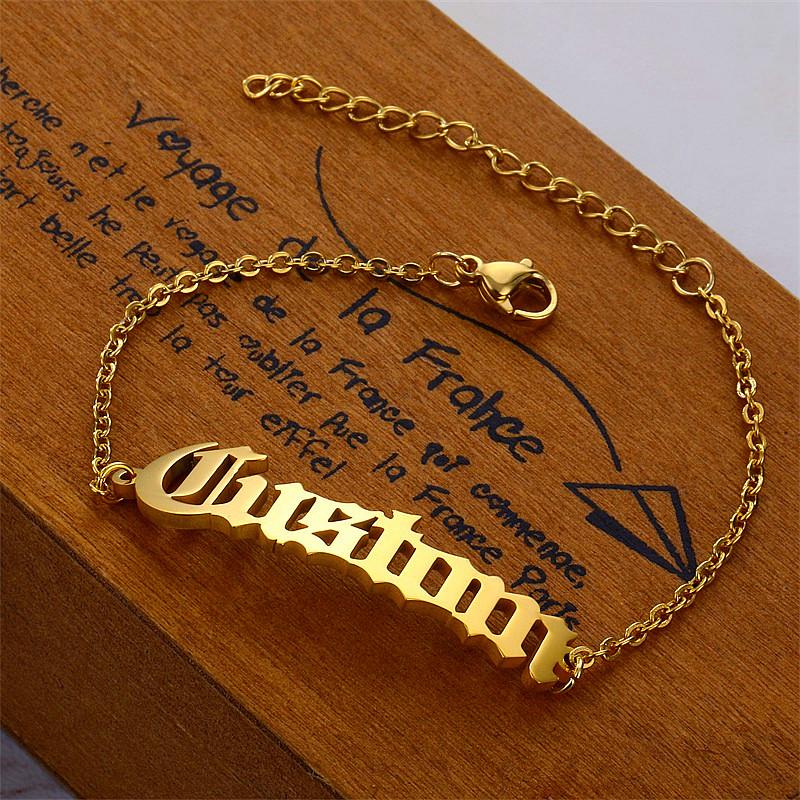 Personalized Name Bracelets for Women Solid Stainless Steel In Gold Tone Customize Unique Wedding Gift Elegant BFF Bracelet