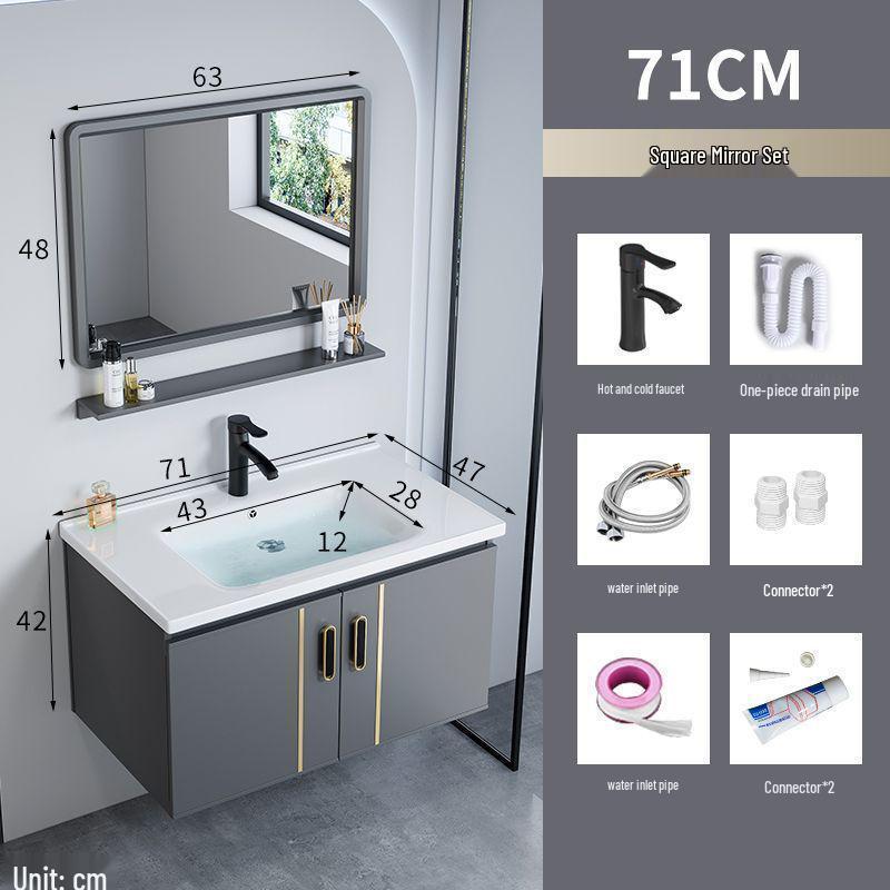 Small Wall-Mounted Bathroom Cabinet with Integrated Ceramic Washbasin