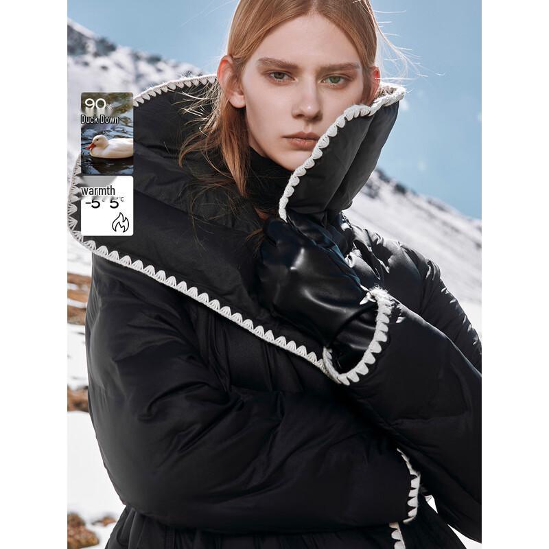 ELLE Women s Long Shell Embroidered Down Jacket L