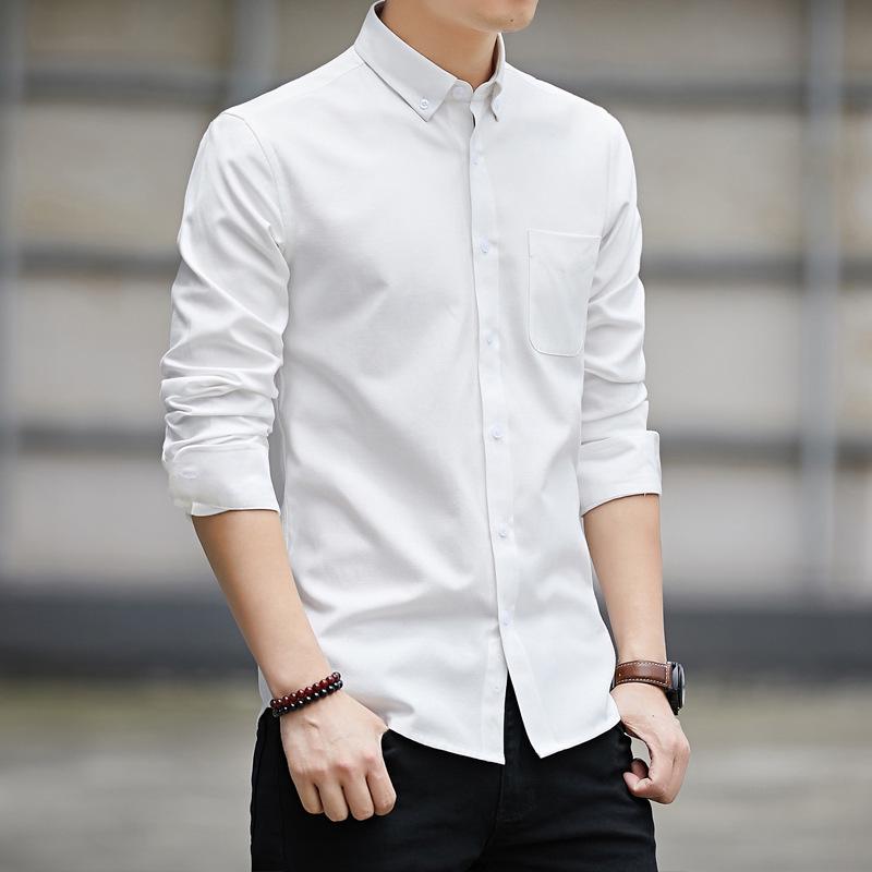 "2021 Oxford Long Sleeve Men's Korean Slim Shirt: Stylish Casual Wear for All Ages"