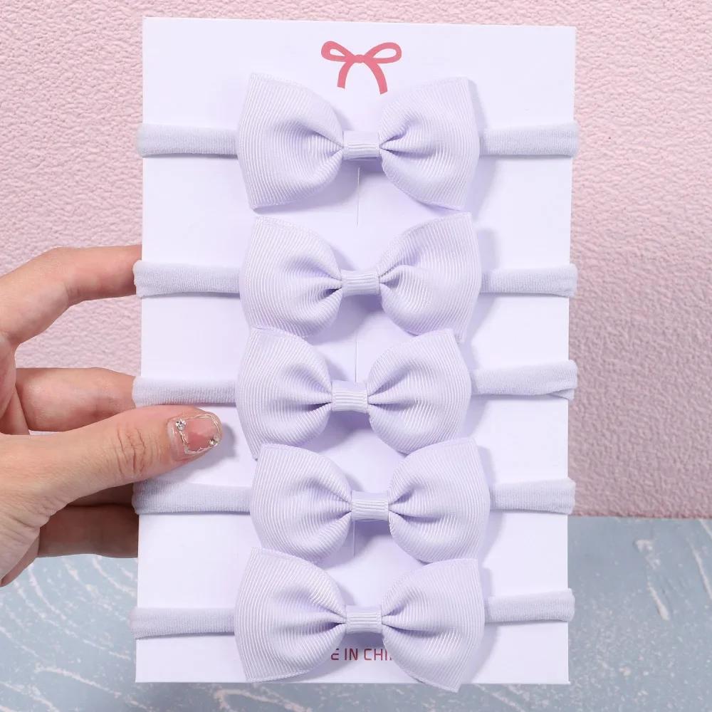 5/6Pcs Girls Solid Color Bowknot Headband For Baby Kids Grograin Ribbon Headwear Hair Bands Infant Hair Accessories
