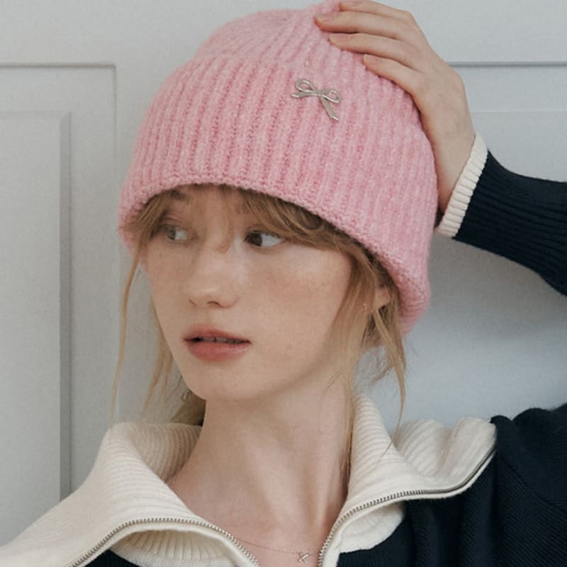 

JUDY AND PAUL Ribbon Point Knit Beanie (8 colors) Charcoal gray