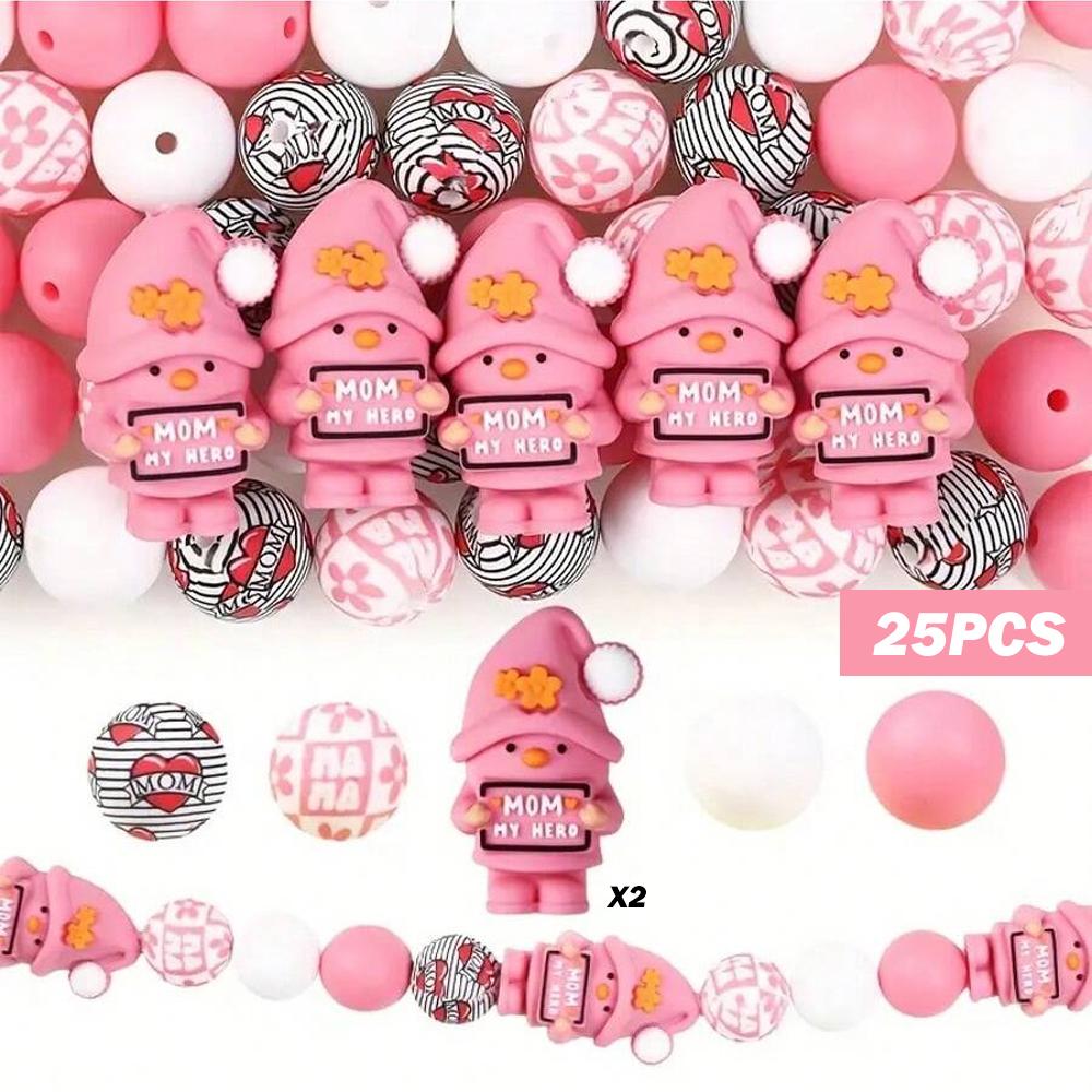 

25/62PCS Mother s Day Dwarf Silicone Bead Set, perfect for DIY handmade crafts such as keychains, necklaces, bracelets, etc