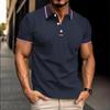 New Men's Casual Polo Shirt Lapel Placket Pull Stripes Buttons T-shirt Tops