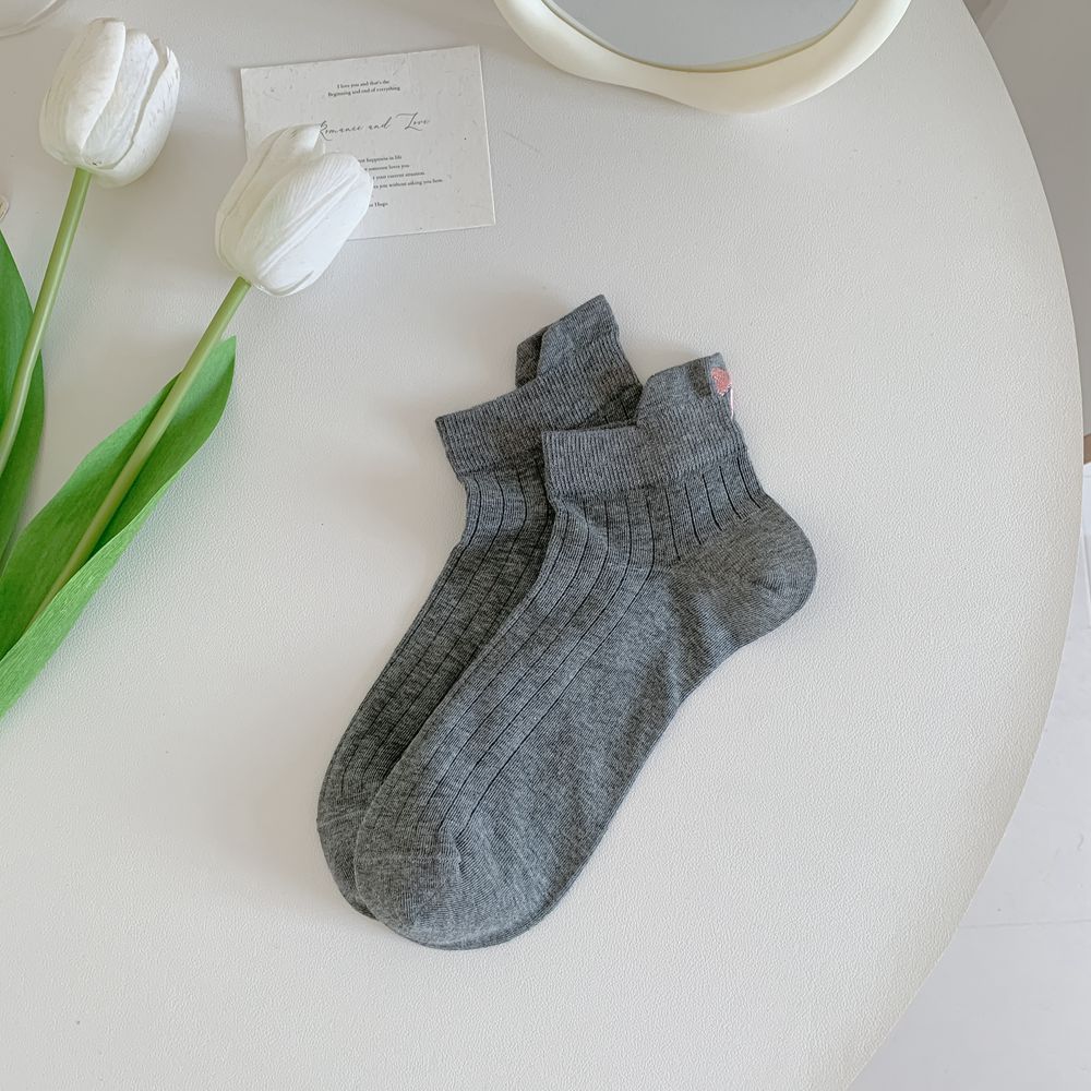 Socks New Solid Color Boat Socks Heel Bow Embroidery Invisible Cotton Socks Trend