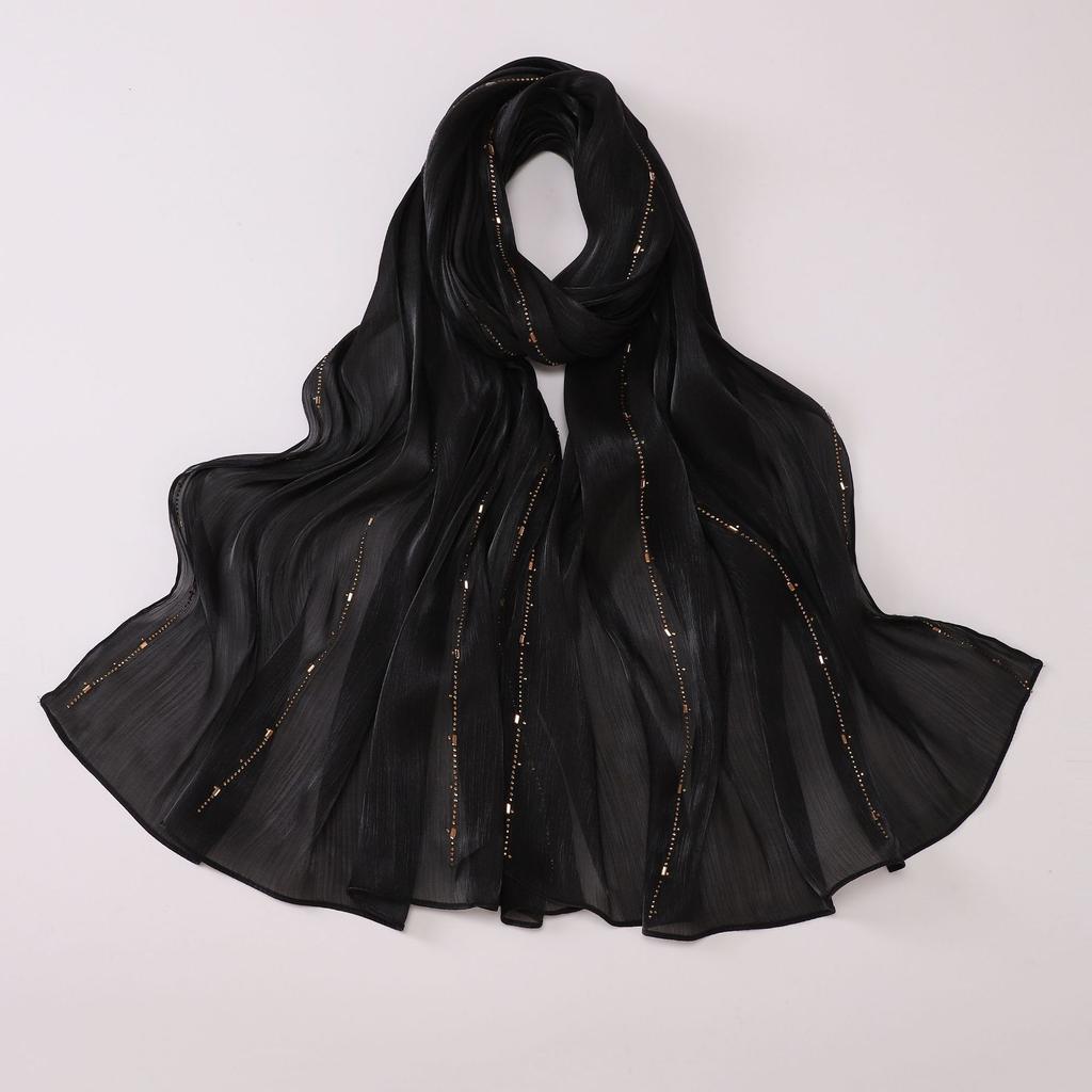 Shimmer Silk Hijab Scarf For Women Crinkle Hijabs  Diamond Luxury Medine Silk Veil Muslim Women Shiny Shawl Turban Bandana