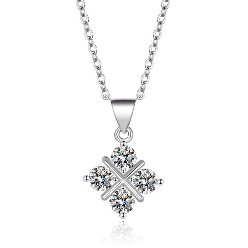 Korean-Style Silver-Plated Cubic Zirconia Cross Necklace for Women - Light Luxury Clavicle Chain Pendant