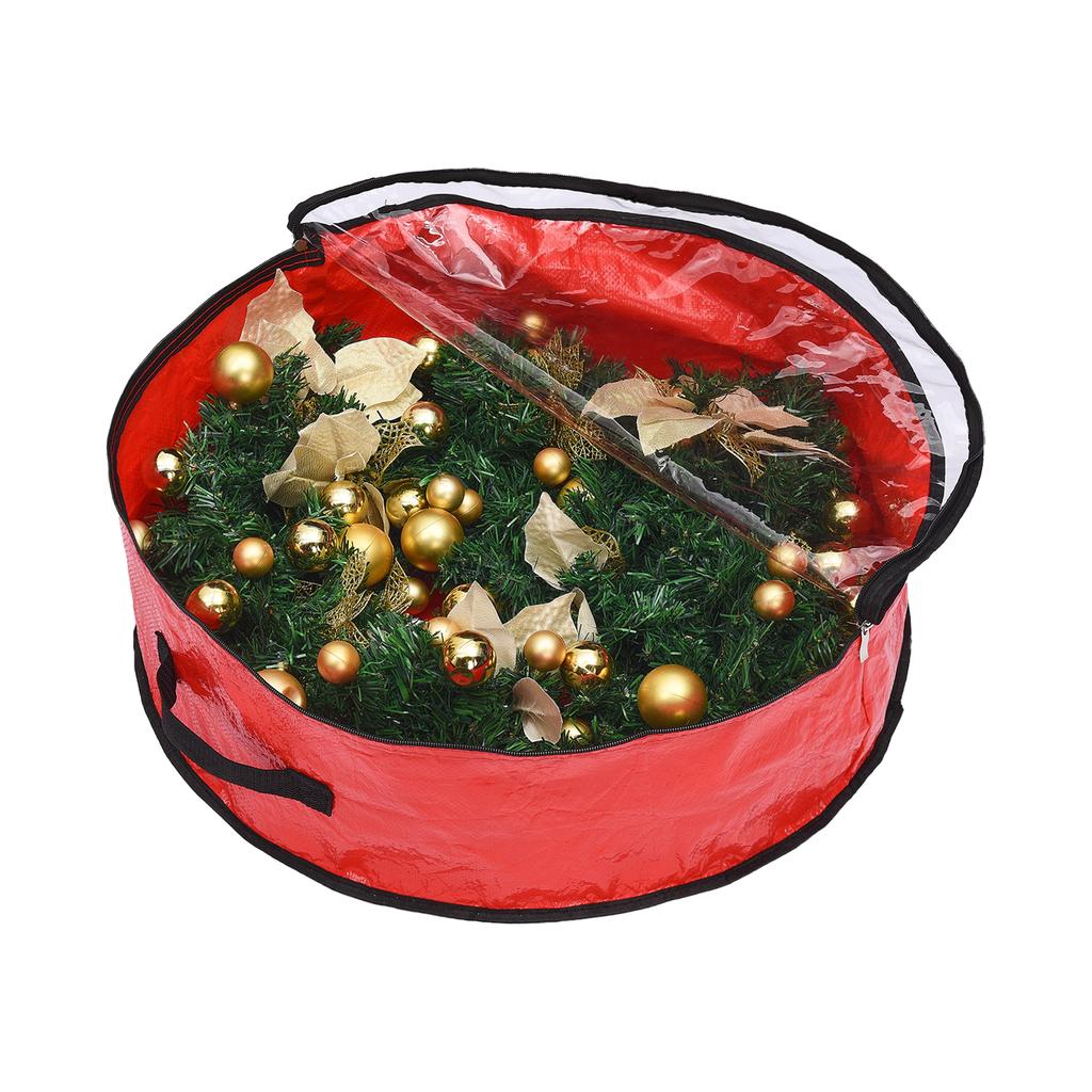 Xmas Wreath Storage Bag with Portable Handle Single Sided Transparent Reusable Tear Proof PE PVC