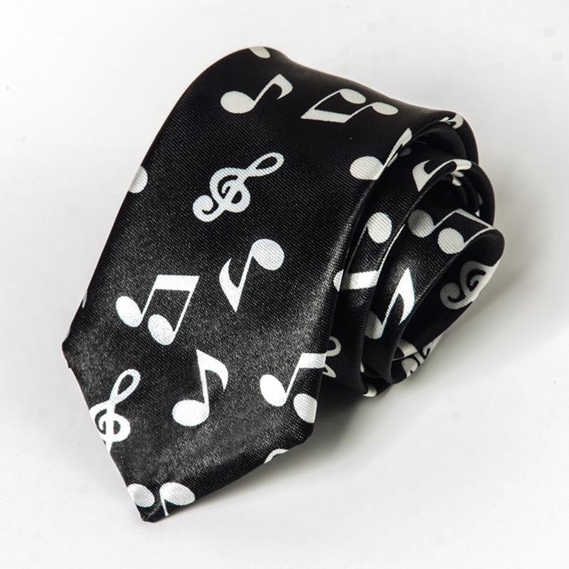 Classic Musical Notes Printed Tie Silky Narrow Neckties Slim Smooth Piano Guitar Necktie Simple Elegant Trendy Unisex Ties Gift