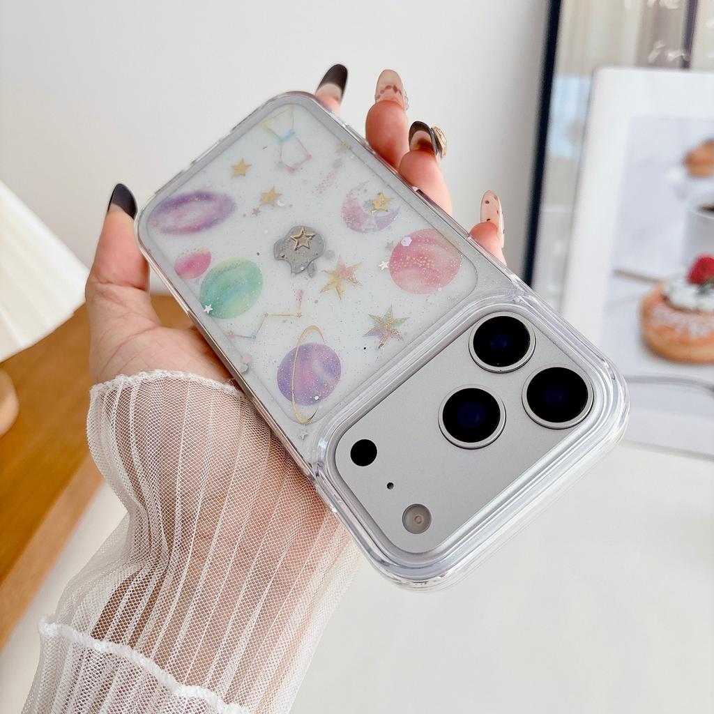 Transparent Glitter Gradient Planet Star Case For iPhone 17 Air 16 15 14 13 12 11 Pro Max Plus Shockproof Shiny Moon Clear Cover