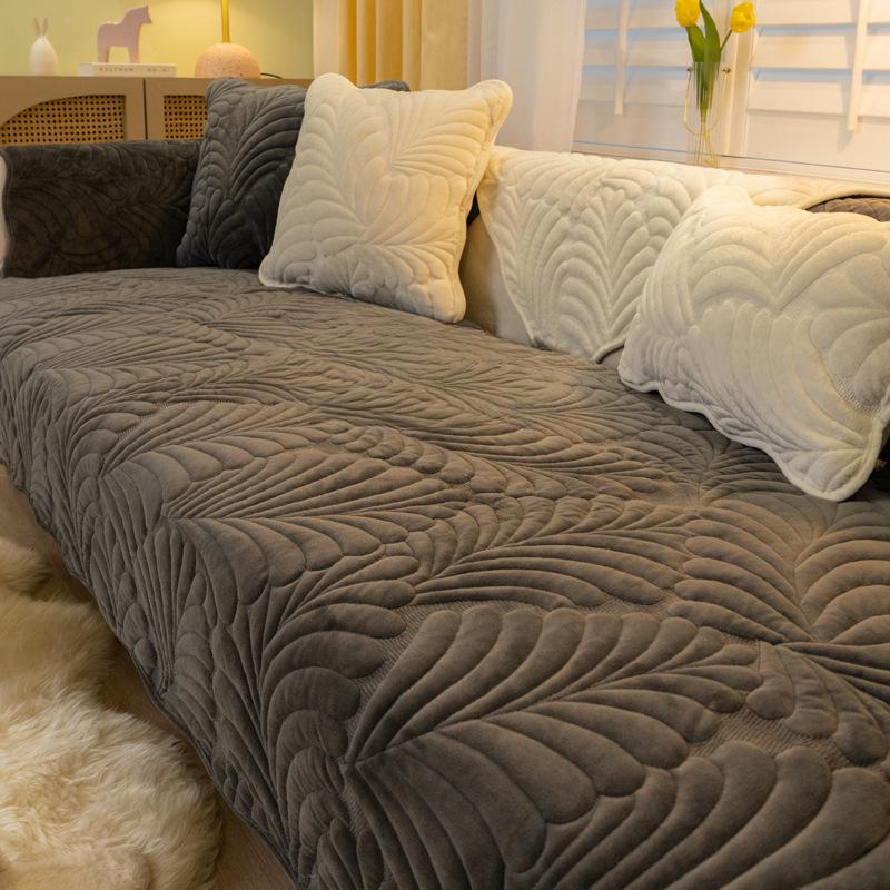 Sofa Cushion Plush Non-Slip Simple Modern Entry Lux Style Leather Cushion Thickened Four Seasons Fleece-lined Sofa Cover Thickened