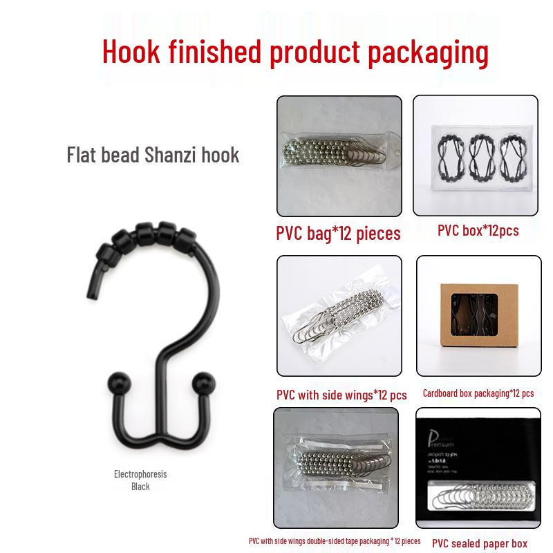 Stainless Steel Double-Sided Bath Curtain Hooks, Tool-Free Install, Sliding J-Hook Design