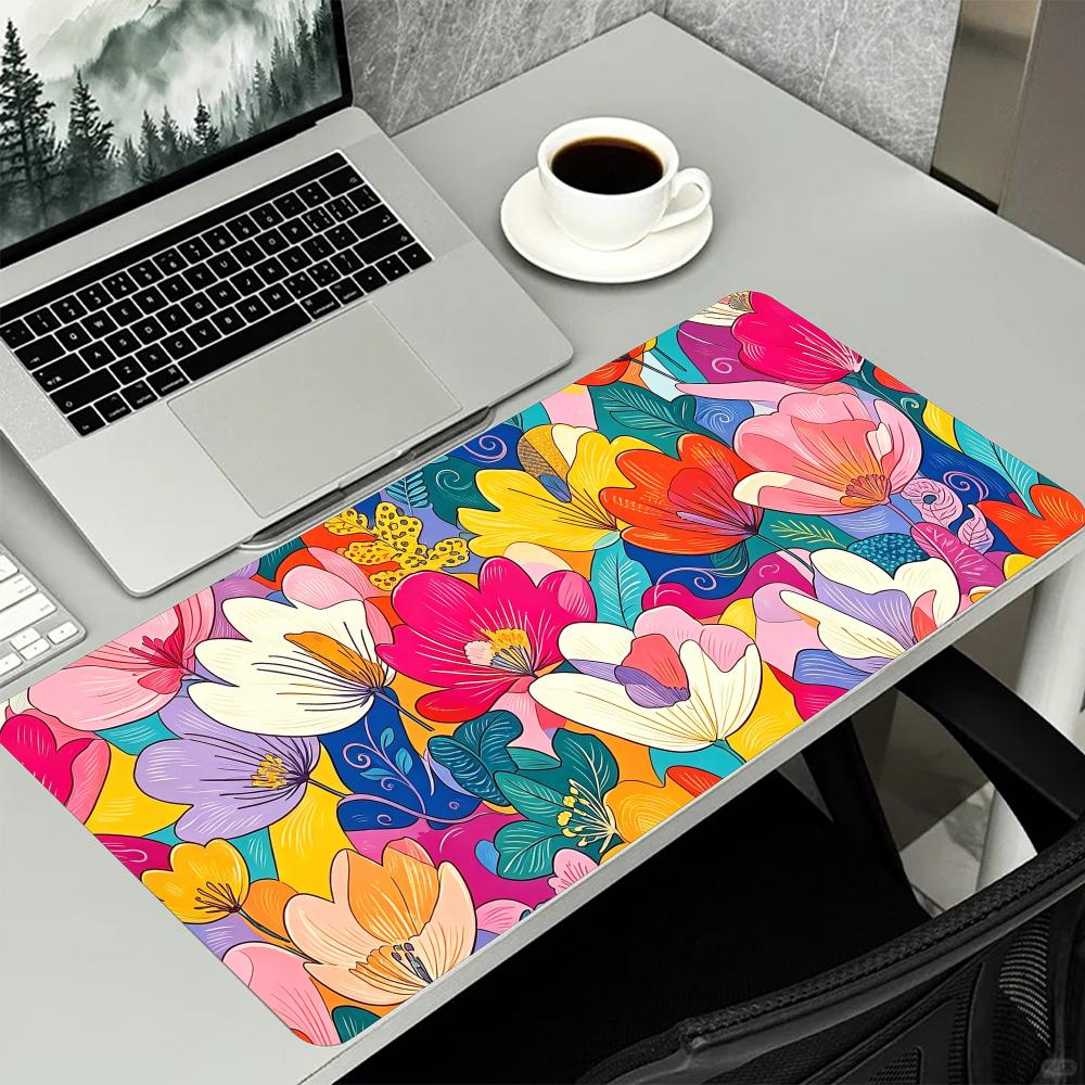 Vibrant Colorful Abstract Floral Large Desk Mouse Pad Non Slip Rubber Desk Mat Keyboard Pad For Office Laptop Gaming Setup