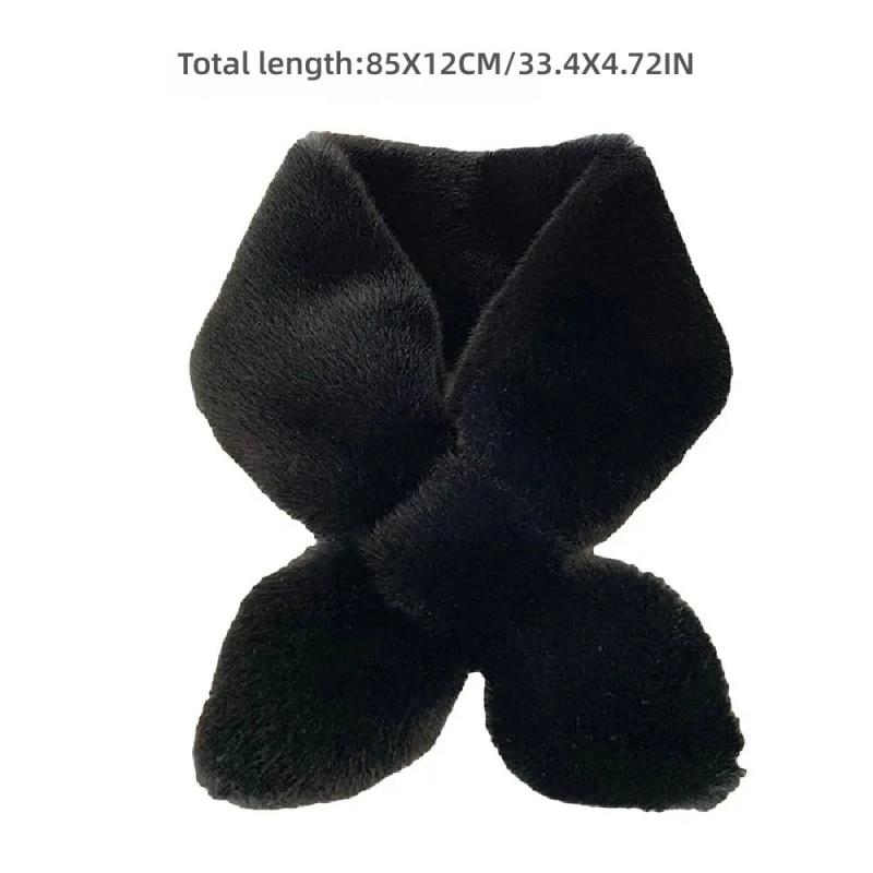 Cross Scarf For Women Autumn Winter Keep Warm Thick Plush Neck Collar Solid Color Fake Rabbit Fur Collar Scarf