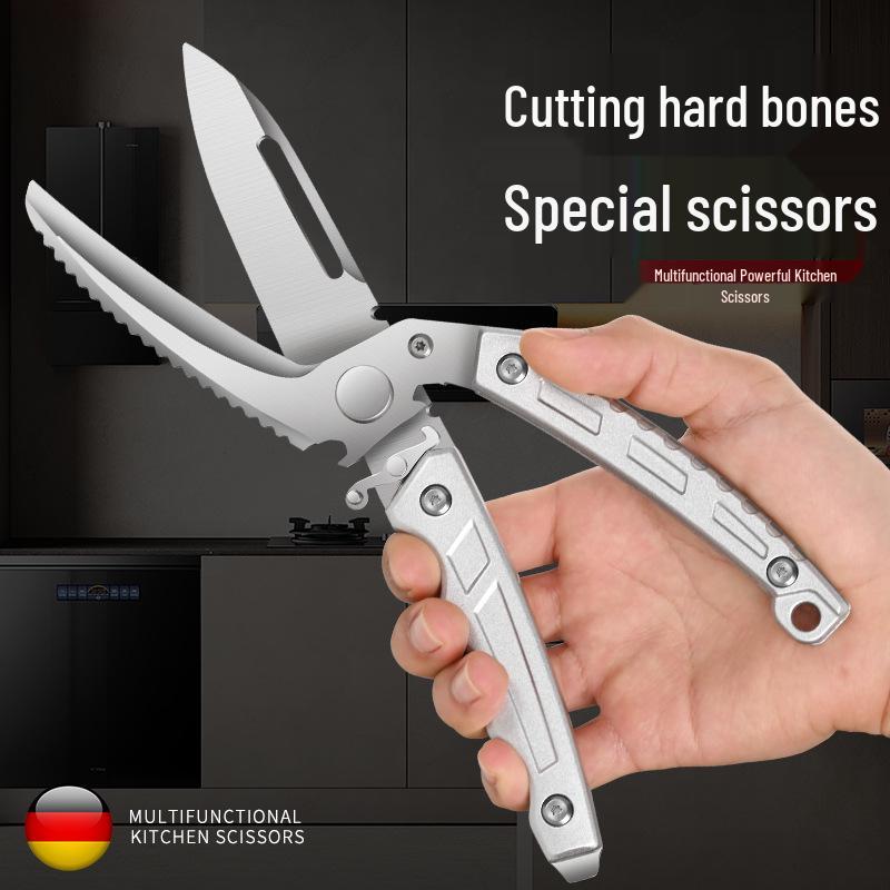 Multifunctional Kitchen Shears: Sharp Chicken Bone Scissors, Convertible Fruit Knife, and Auto-Rebound Scissors.