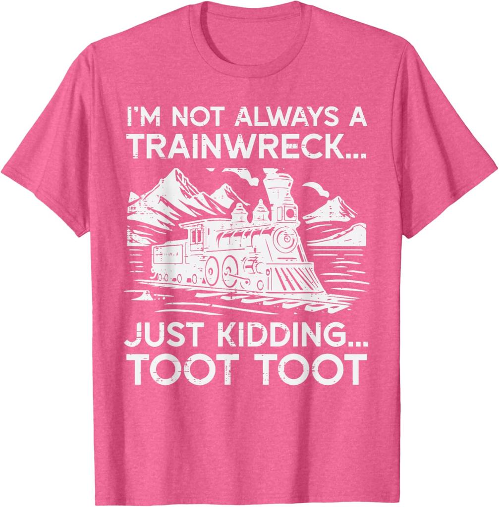 Trainwreck Funny Saying Locomotive Graphic Tee Casual Short Sleeve Cotton TShirt for Men Women