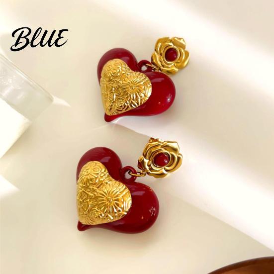 Elegant Earrings Red Heart Dangle Love Drop Sensitive Ears
