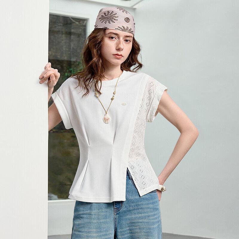 Chuyu Women's Lace Patchwork Short Sleeve T-shirt
