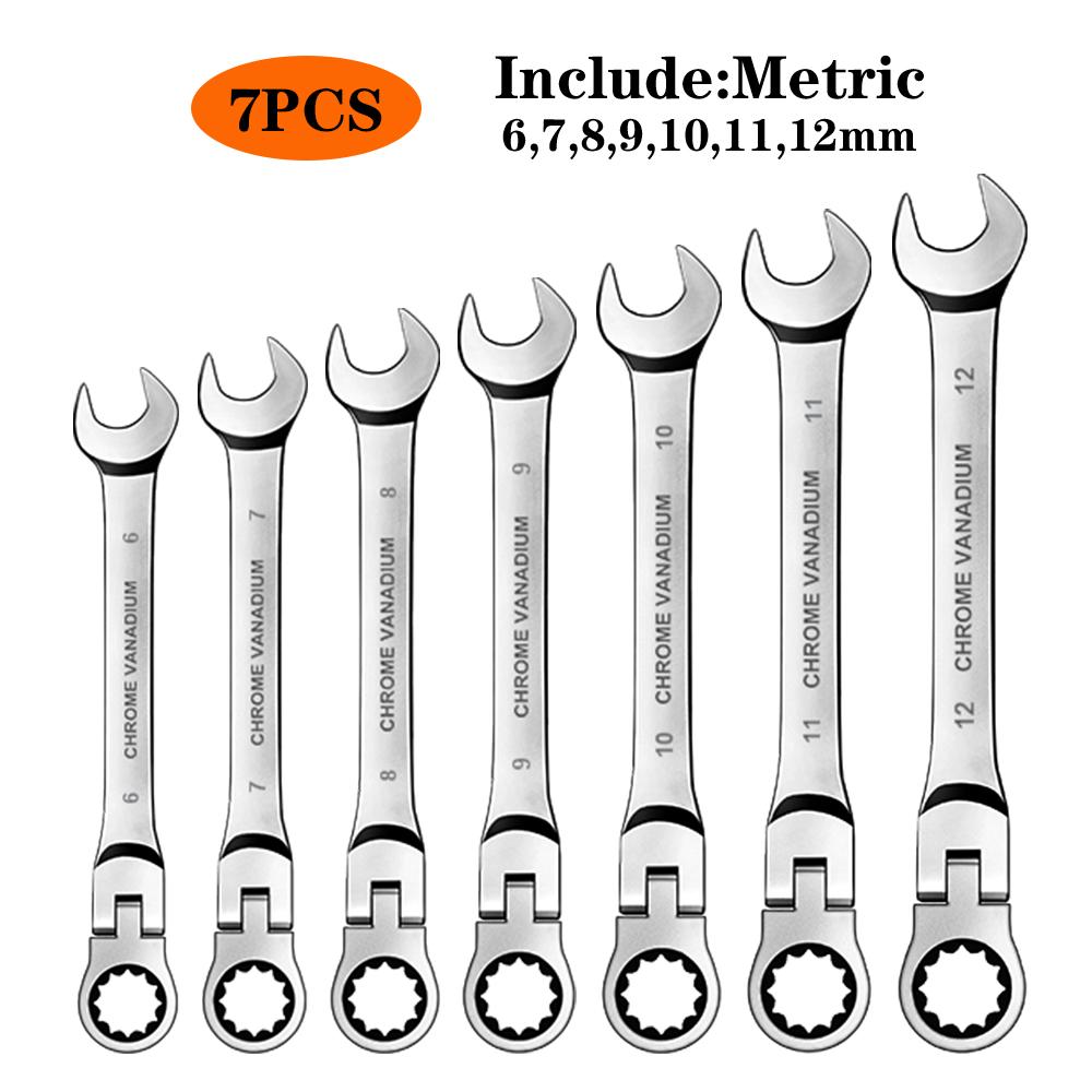 WOZOBUY Flex Head Ratchet Wrench Set,Metric,Chrome Vanadium Steel Combination Spanner Key Wrench Kits Hardware Hand Tool