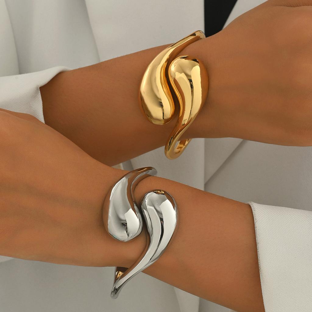 Trendy Cross-Border Gloss Geometric Open Bangle European Light Luxury Stackable Office Banquet Women Fashion Accessories