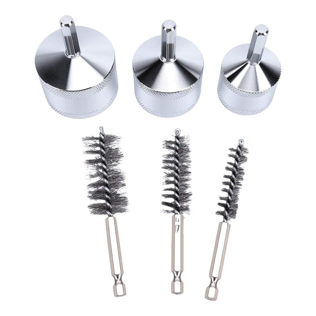 3PCS Metal Copper Pipe Cleaner Set with with 3Pcs Steel Pipe Cleaning Brushes for Refrigeration Ventilation